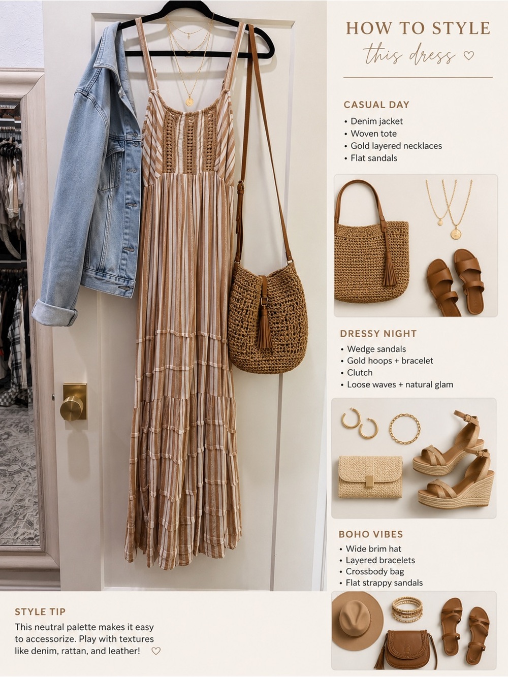 Angie Striped Maxi Dress in Beige and White